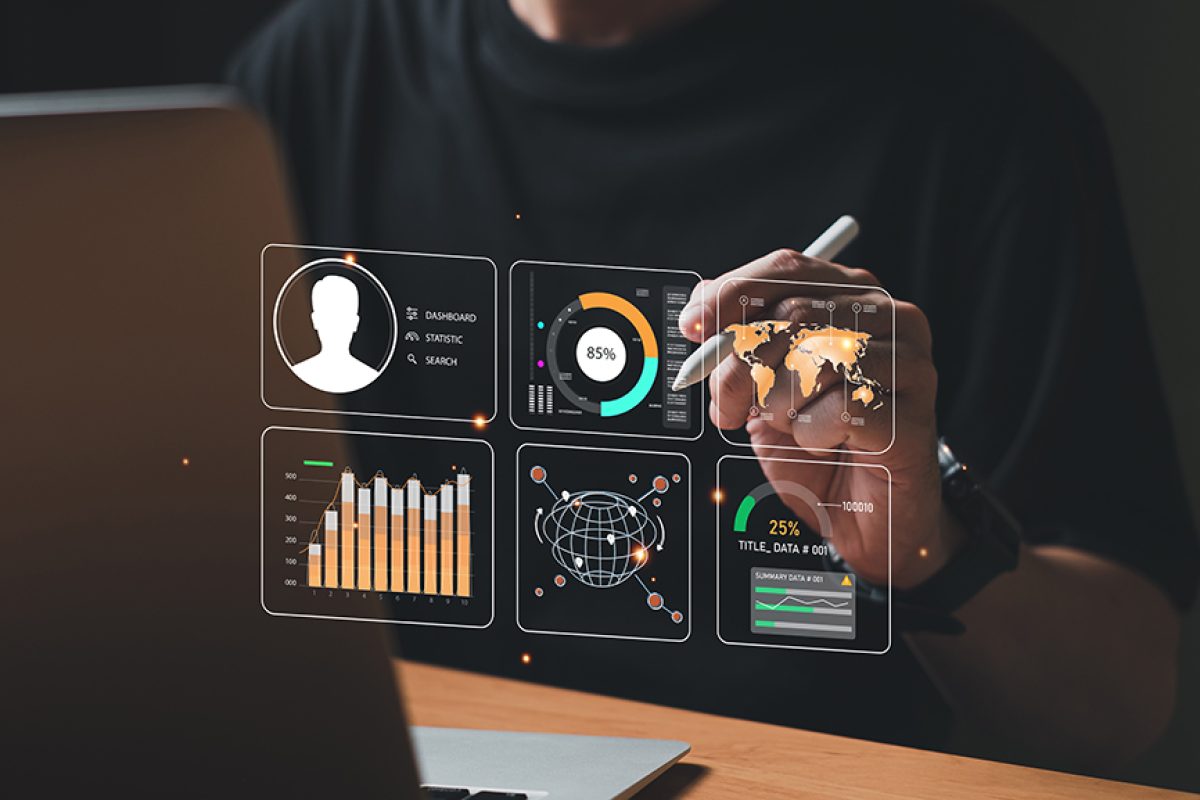 Young entrepreneur using big data analysis and cloud technology